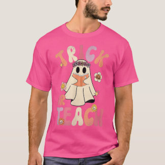 Camiseta Professora Groovy Halloween Trick ou Teach Retro F