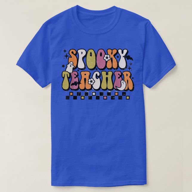 Camiseta Professora Groovy Spooker Professor Retro Hallowee (Frente do Design)