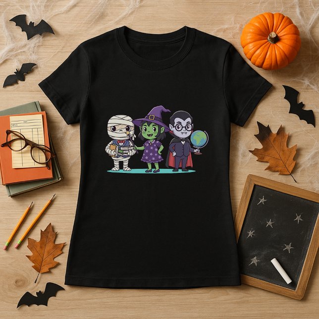 Camiseta Professora Halloween, Bonita Múmia, Bruxa e Vampir (Criador carregado)