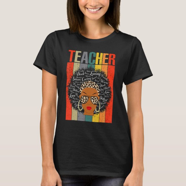 Camiseta Professora História Negra Mês Leopard Messy Bun Af (Frente)