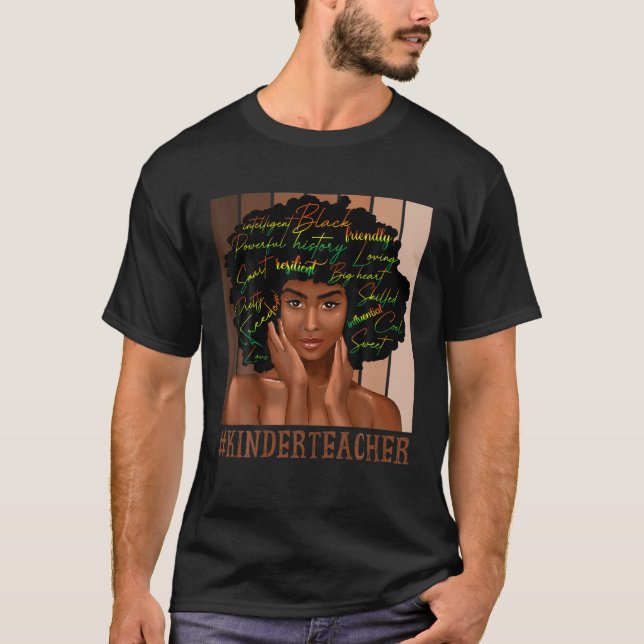 Camiseta Professora Kinder African Women Bun Black Histo (Frente)