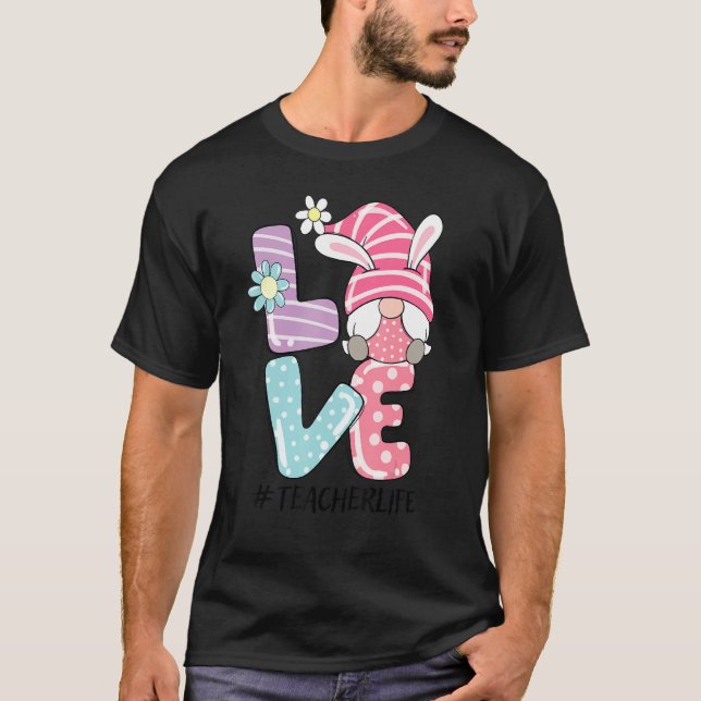 Camiseta Professora Páscoa de vida Gnomo Bunny Love Páscoa  (Frente)
