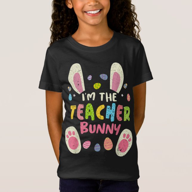 Camiseta Professora Páscoa do Partido Familiar Bunny Face C (Frente)