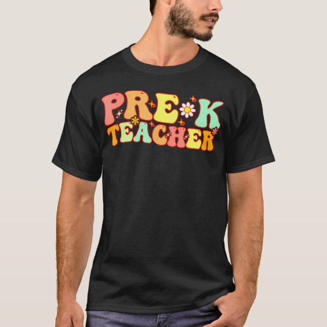 Camiseta Professora Pré-K De Groovy De Volta À Escola (Frente)