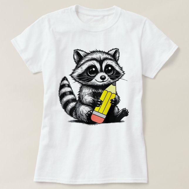 Camiseta Professora Raccoon e Lápis Raccoon (Frente do Design)