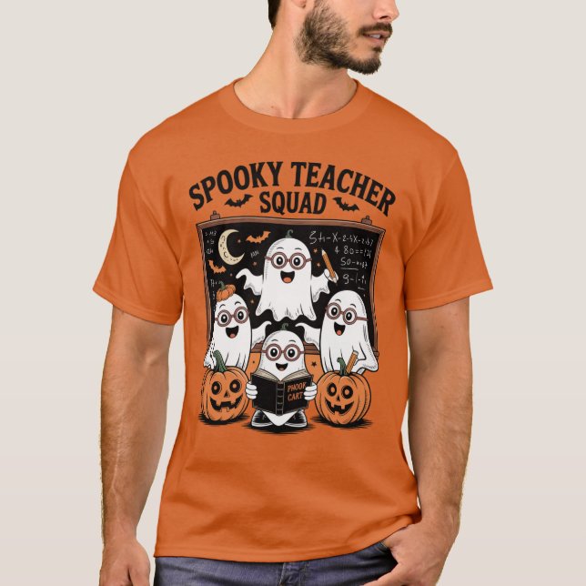 Camiseta Professora Spooker Squad Cute Ghost Halloween Scho (Frente)
