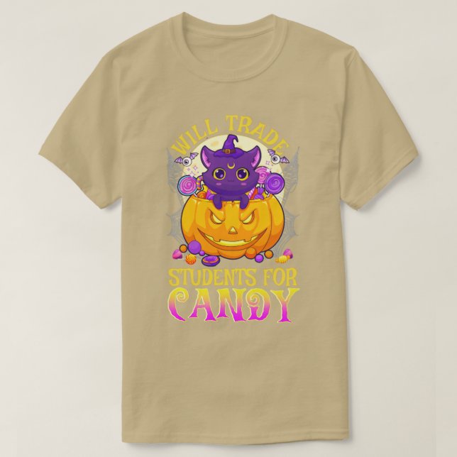 Camiseta Professora Vai Trocar Estudantes Por Candy Cute Ha (Frente do Design)