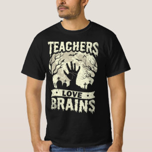 Camiseta professores de halloween adoram zumbis cerebrais