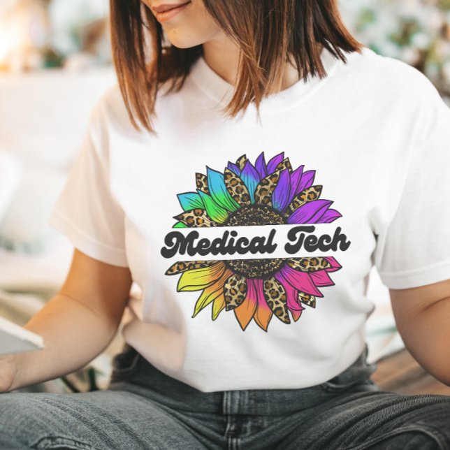 Camiseta Profissão de Medicina Arco-Íris (Medical Tech Profession Rainbow Sunflower T-Shirt
)