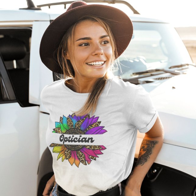 Camiseta Profissão de Opticista Arco-Íris Girassol (Optician Profession Rainbow Sunflower T-Shirt
)