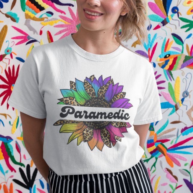 Camiseta Profissão paramédica Rainbow Sunflower (Paramedic Profession Rainbow Sunflower T-Shirt
)
