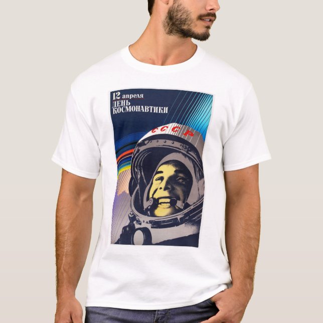 Camiseta Programa Espacial Soviético Cosmonaut Day YURI GAG (Frente)