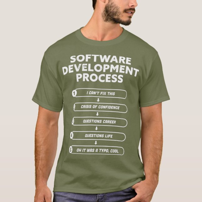 Camiseta Programação engraçada do processo de desenvolvimen (Frente)