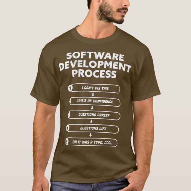 Camiseta Programação engraçada do processo de desenvolvimen (Frente)