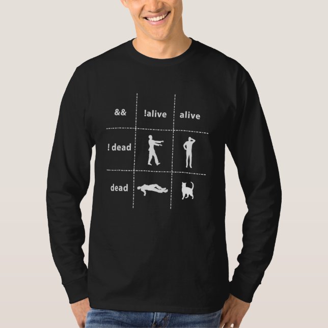 Camiseta Programador Cat Boolean Logic Vivo E Morto (Frente)