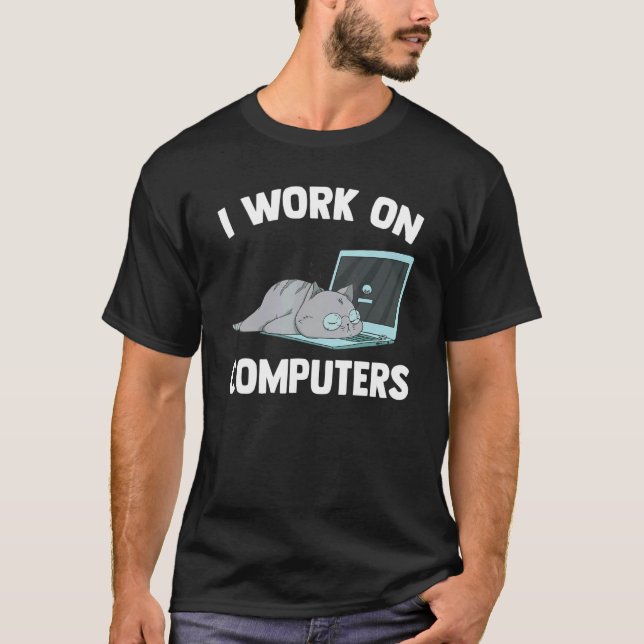 Camiseta Programador de Laptop Gato Trabalhador (Frente)