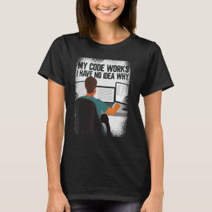 Camiseta Programador do computador Meu código funciona Não