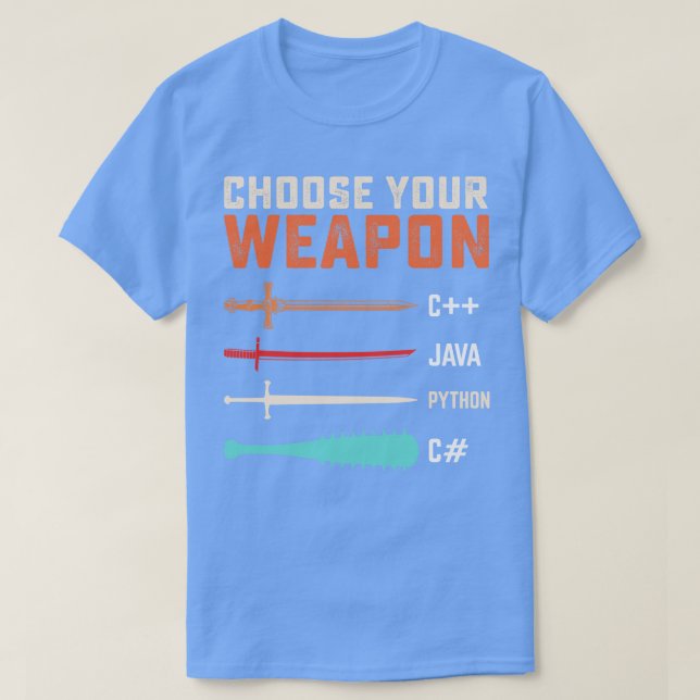 Camiseta Programador Escolha sua Arma C JAVA PYTHON C (Frente do Design)