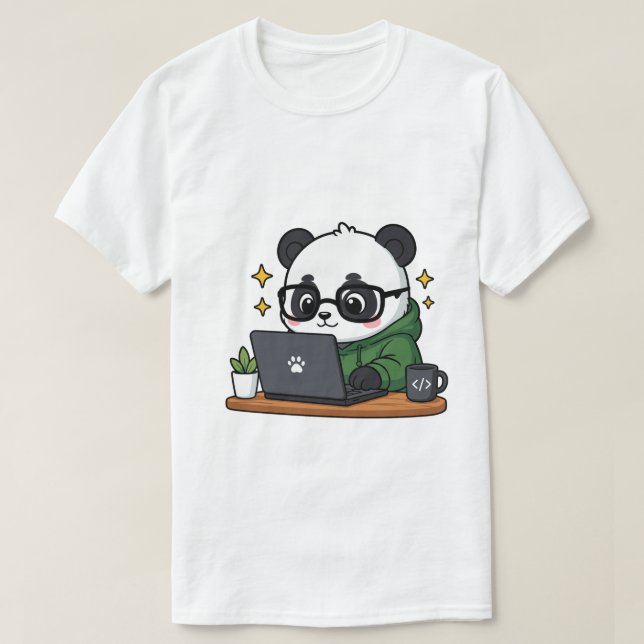 Camiseta Programador Panda Fofo Codificando no Laptop | Cod (Frente do Design)