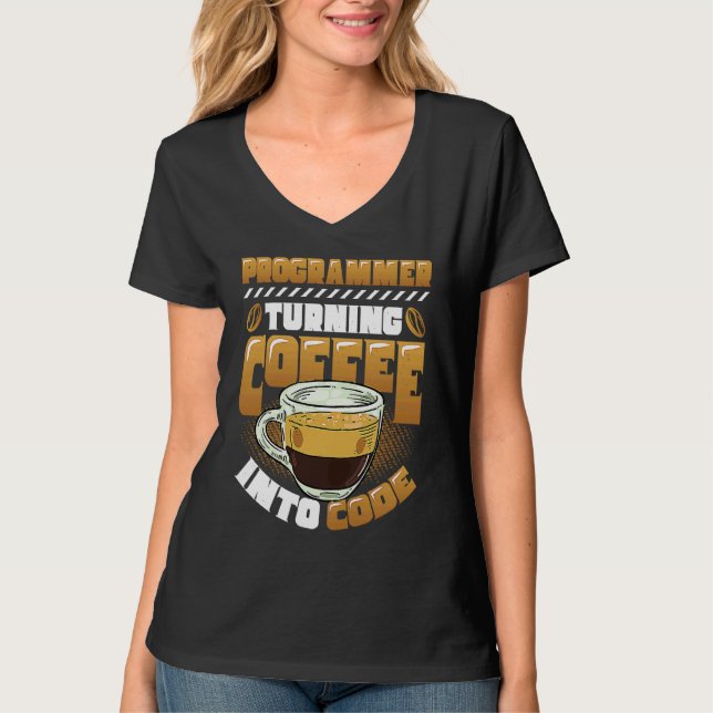 Camiseta Programador Transformando Café Em Código Programad (Frente)