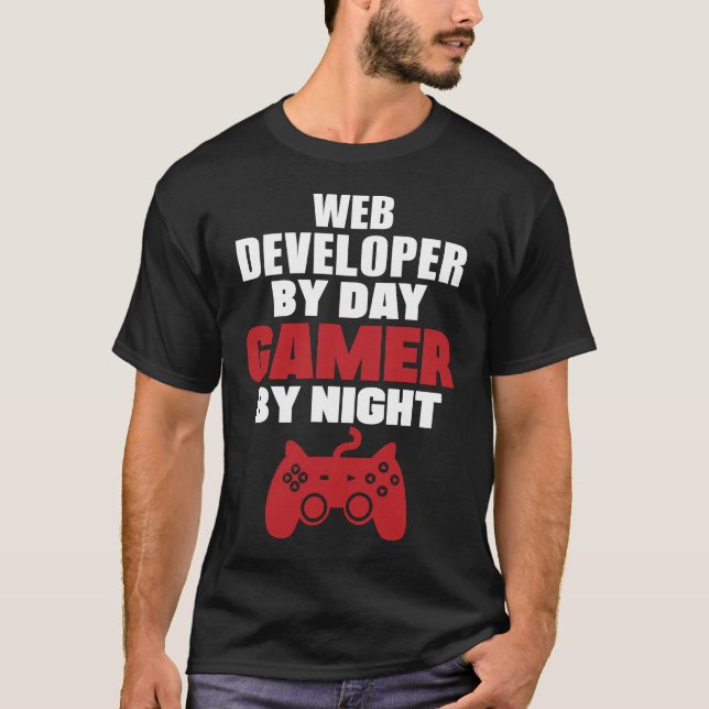 Camiseta Programador web pelo gamer do dia em a noite (Frente)