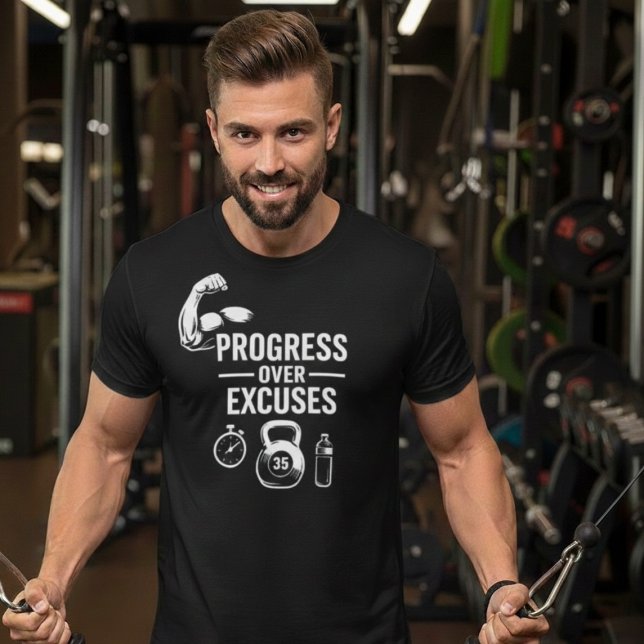 Camiseta Progress Over Excuses – Motivational T-Shirt (Criador carregado)