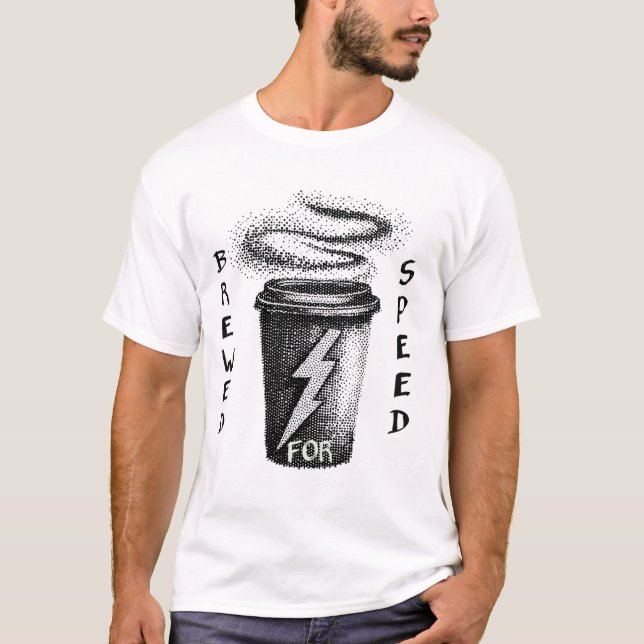 Camiseta Projetado para velocidade - Design de café preto e (Frente)