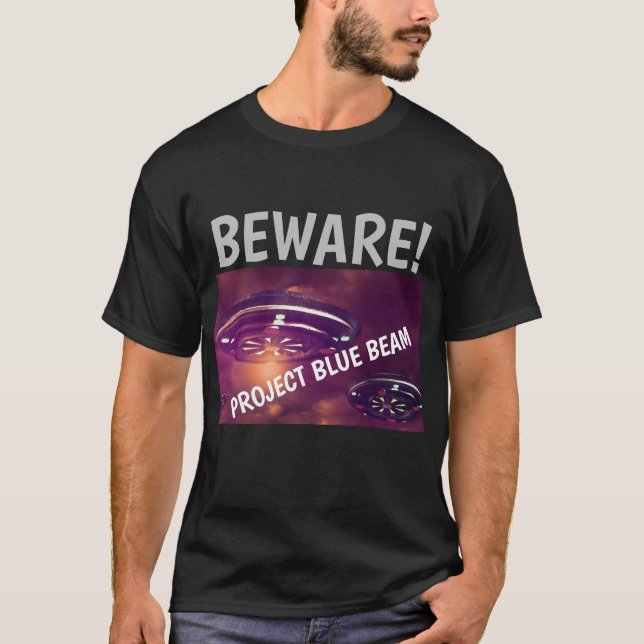 CAMISETA PROJETE O BEAM AZUL UFO BEWARE! T-SHIRTS (Frente)