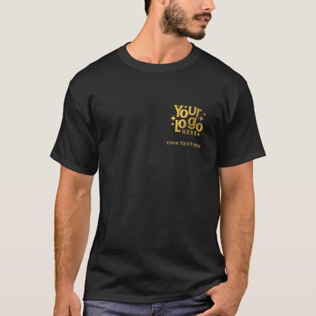 Camiseta Promocional Comercial Seu Logotipo e Texto Dourado (Frente)