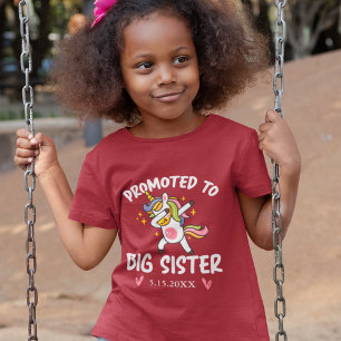 Camiseta Promoted to Big Sister Dancing Unicorn with Date