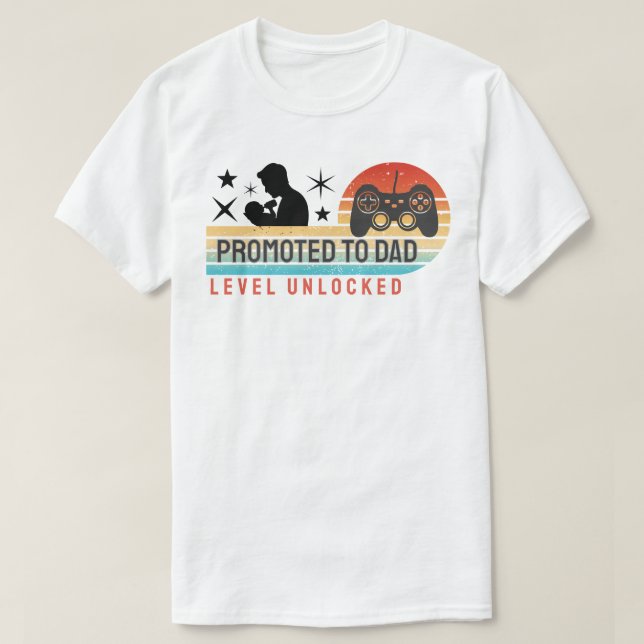 Camiseta Promoted to Dad – Level Unlocked (Frente do Design)
