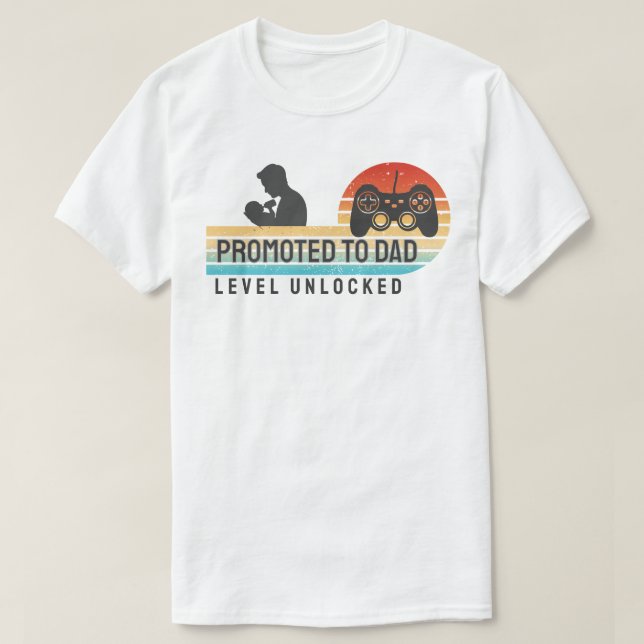 Camiseta Promoted to Dad – Level Unlocked (Frente do Design)