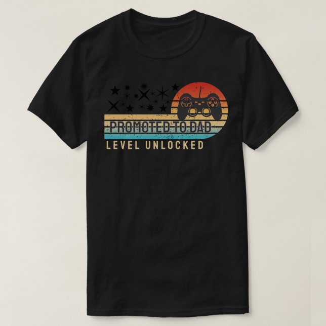 Camiseta Promoted to Dad – Level Unlocked (Frente do Design)
