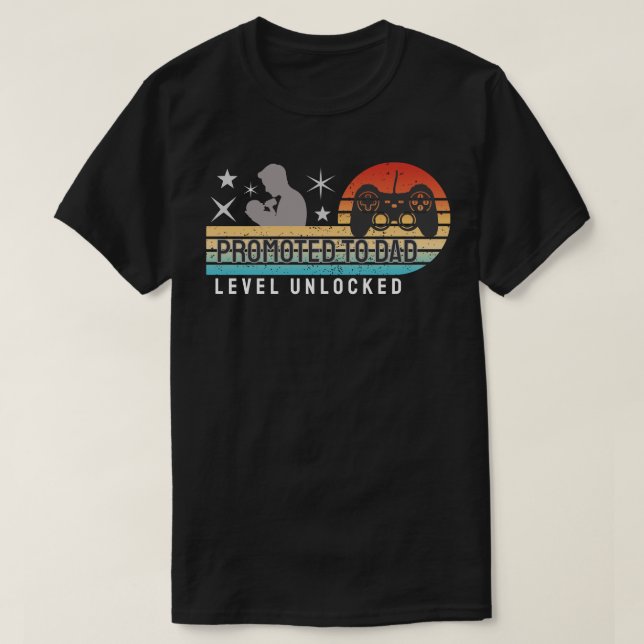 Camiseta Promoted to Dad – Level Unlocked (Frente do Design)