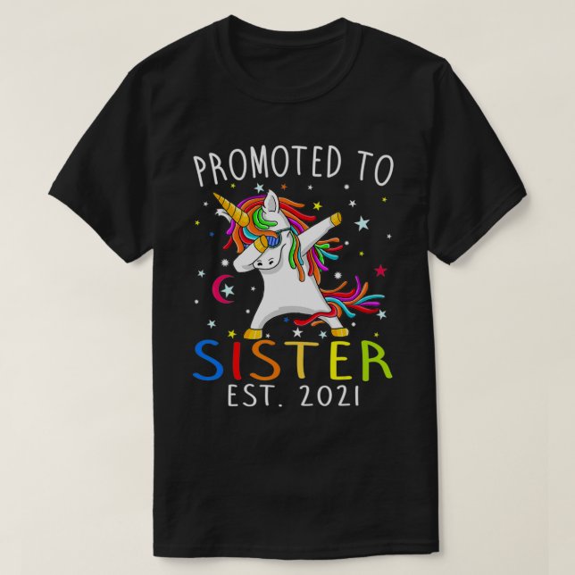 Camiseta Promoted To Sister Est 2021 Unicorn  (Frente do Design)