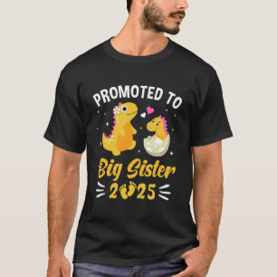 Camiseta Promovida À Big Sister 2025 Dinossaur T-Rex Girls