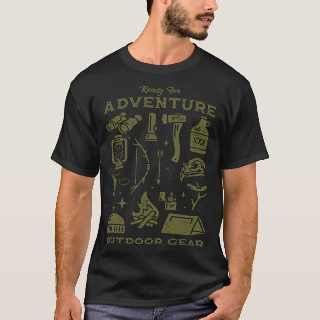Camiseta Pronto Para Aventura Elementos De Aproximação De E (Frente)