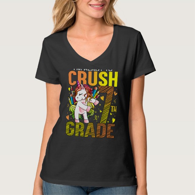 Camiseta Pronto Para Esmagar A Sétima 7 De Volta À Escola U (Frente)