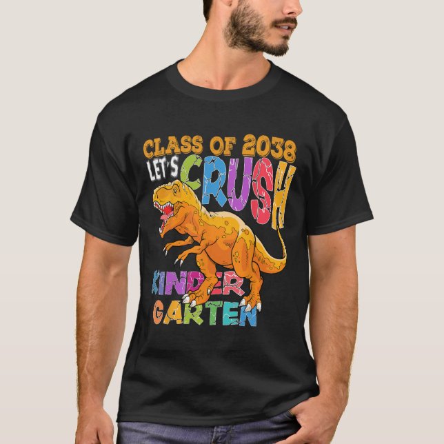 Camiseta Pronto Para Esmagar Jardim De Infância 2038 Dinosa (Frente)