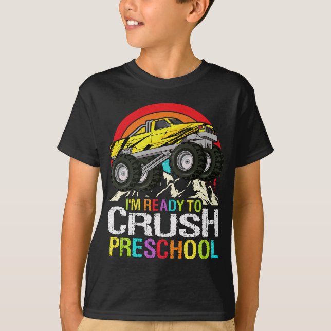 Camiseta Pronto Para Esmagar O Monstro Da Escola De Pré-Esc (Frente)