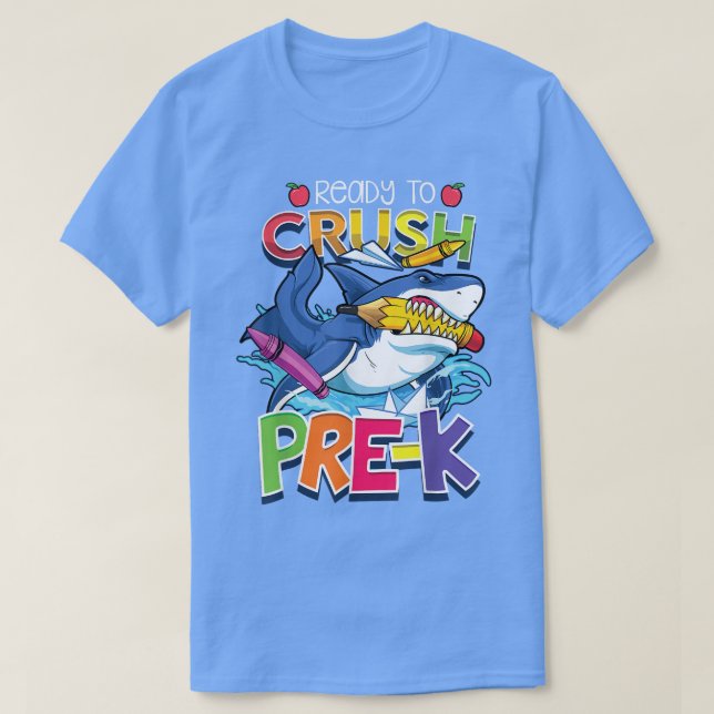 Camiseta Pronto Para Esmagar O Tubarão Pré-K De Volta À Men (Frente do Design)