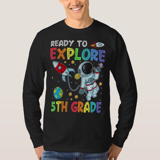 Camiseta Pronto Para Explorar O Astronauta Cuta Do Grau 5 D (Frente)