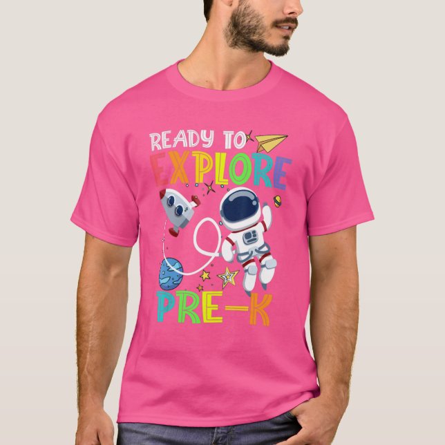 Camiseta Pronto Para Explorar Pré K Grau Astronauta De Volt (Frente)