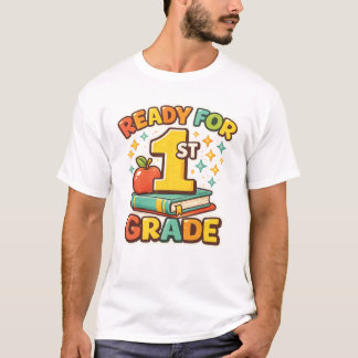 Camiseta Pronto para o 1º Ano Livro de Maçã Retro Primeiro 