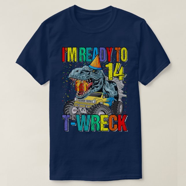 Camiseta Pronto Para T-Wreck 14 Dinossauro Monster 14 Bi (Frente do Design)