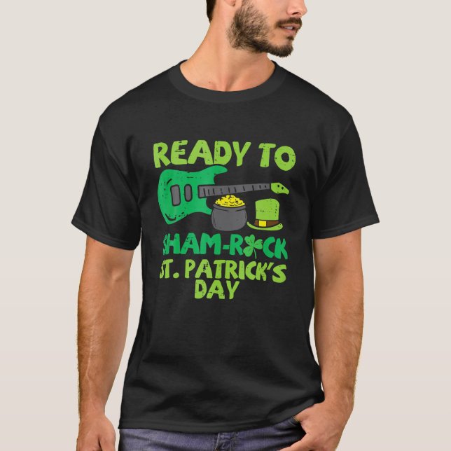 Camiseta Prontos Para O Dia de São Patrício Guitaris De Sha (Frente)