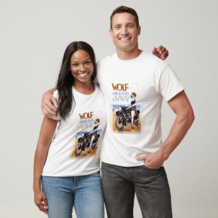 CAMISETA PROPAGANDA DO VINTAGE DA MOTOCICLETA DO LOBO