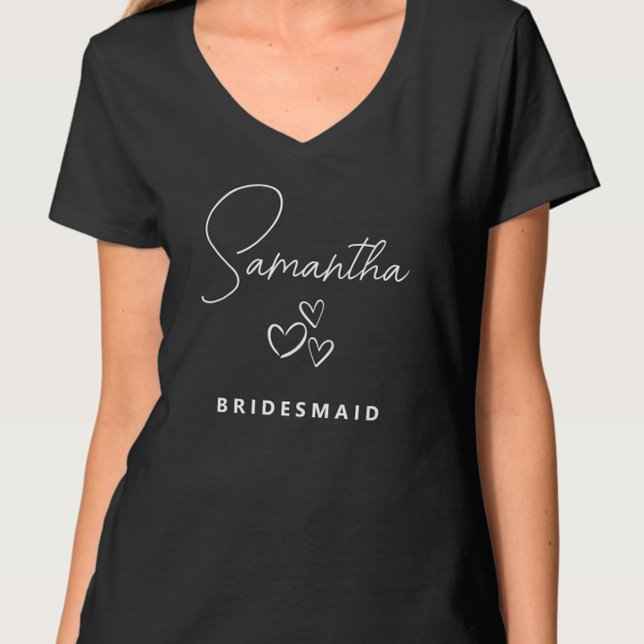 Camiseta Proposta de Dama de Honra Personalizada Moderna Si (Personalized Bridesmaid T shirt with hearts - perfect for a bachelorette or bridesmaid proposal gift)