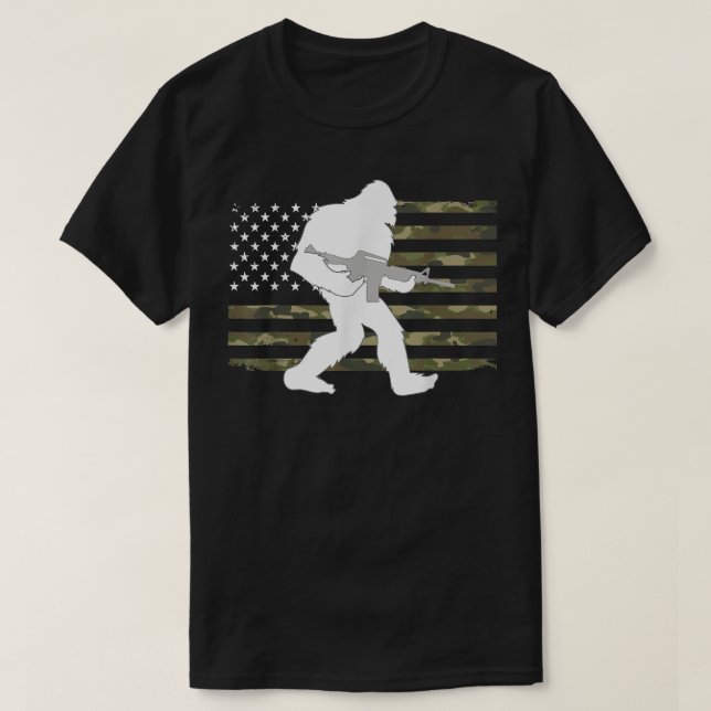 Camiseta Proprietário da arma do Pé Grande Camo EUA Flag Sa (Frente do Design)