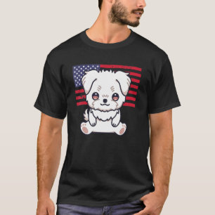 Camiseta Proprietário de Cachorro Maltês 4 De Julho Patriót